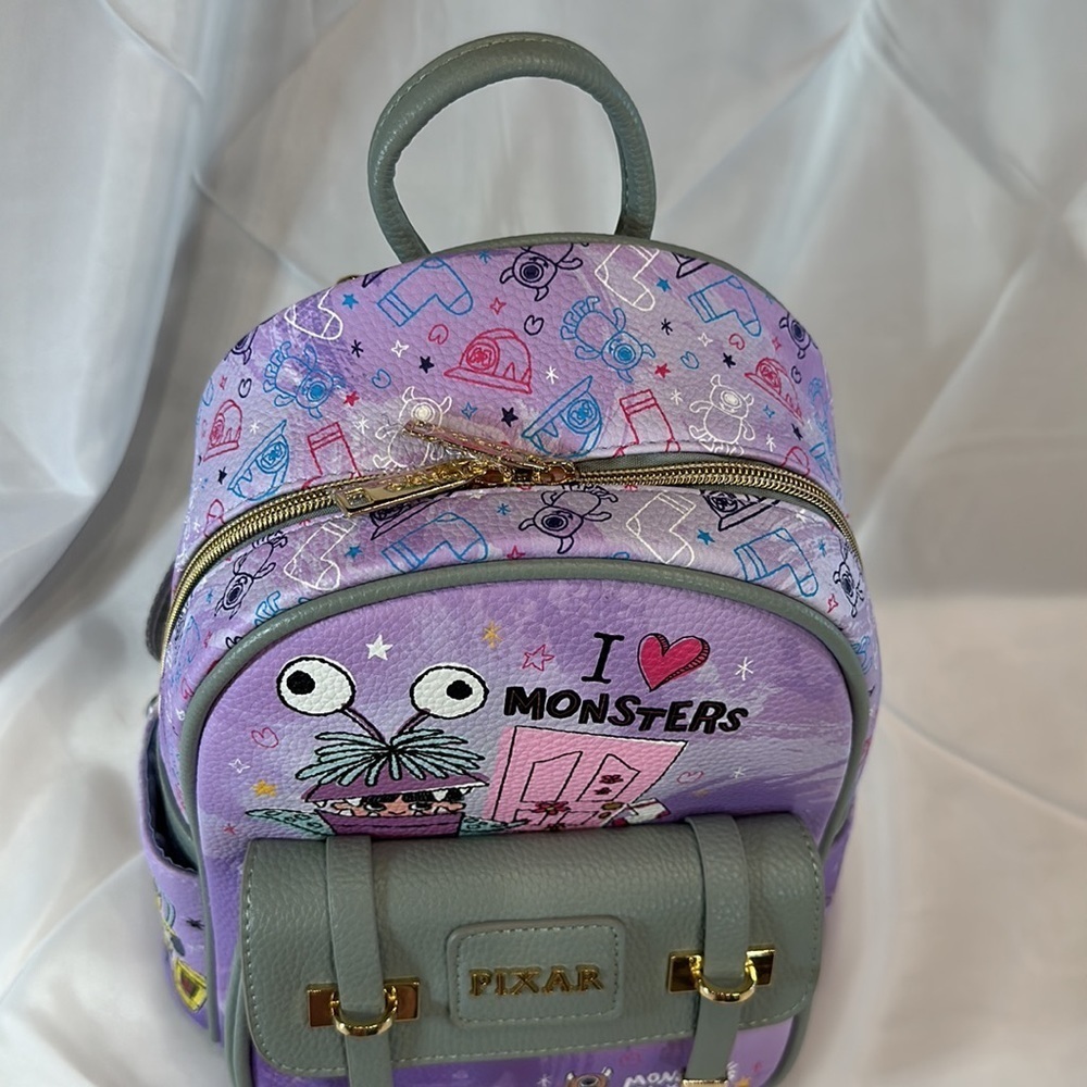 Wonda Pop Disney Pixar Monsters 11” mini backpack Peek-A-Boo Vegan Leather - Picture 3 of 11